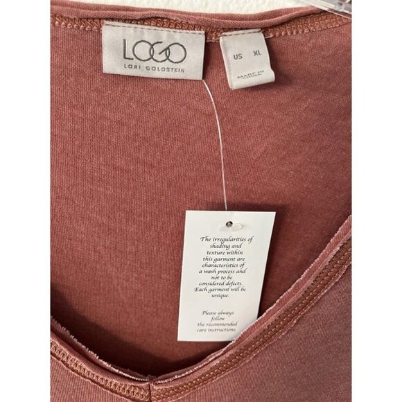 LOGO Lori Goldstein Jersey Fairy Top Raw Edge & Ruffle Light Rust XL Casual NEW - Picture 5 of 8